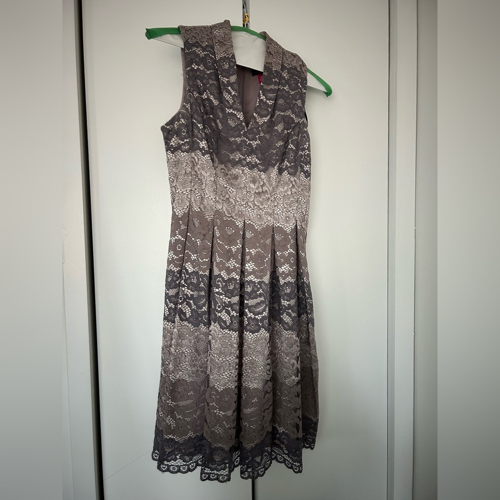 Elegant Lace Dress in Gray and Cream